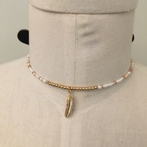 Beaded Feather Choker Necklace Gift New